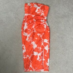 Showpo Brailey Midi strapless orange and white midi dress, size 0